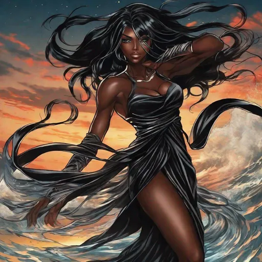 Prompt: A beautiful 59 ft tall 28 year old ((Latina))  anime darkness elemental queen giantess with dark brown skin and a beautiful strong face. She has a strong body. She has long straight black hair that covers the entire left side of her face and she has black eyebrows. She wears a beautiful long flowing goddess black dress that has a silvery glitter it. She has brightly glowing white eyes with white pupils. She has black lips. She wears a sliver tiara. She has a black aura behind her. She is standing in a open field with the moon glowing behind her looking at you with her glowing white eyes. She has black smoke circling around her. Full body art. Scenic view. {{{{high quality art}}}} ((Darkness goddess)). Illustration. Concept art. Symmetrical face. Digital. Perfectly drawn. A beautiful background. Perfect hands. Only dark brown skin, hair covering left eye