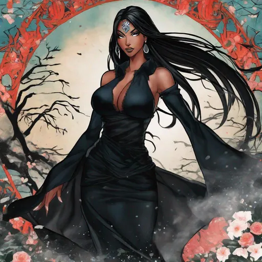 Prompt: A beautiful 59 ft tall 28 year old evil ((Latina)) anime darkness elemental queen giantess with dark brown skin and a beautiful strong face. She has a strong body. She has long straight black hair that covers her left eye and she has black eyebrows. She wears a beautiful long goddess black dress with sliver markings on it. She has brightly glowing white eyes and white pupils. She wears a sliver tiara. She has a black aura behind her. She is standing in a open field looking at you with her glowing white eyes. She has white light glowing around her. Full body art. Scenic view. {{{{high quality art}}}} ((Darkness goddess)). Illustration. Concept art. Symmetrical face. Digital. Perfectly drawn. A beautiful background.