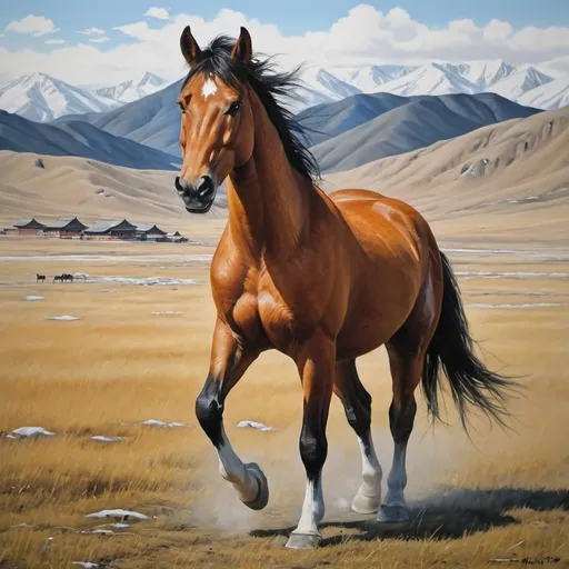 Prompt: Painting of mongolian horse