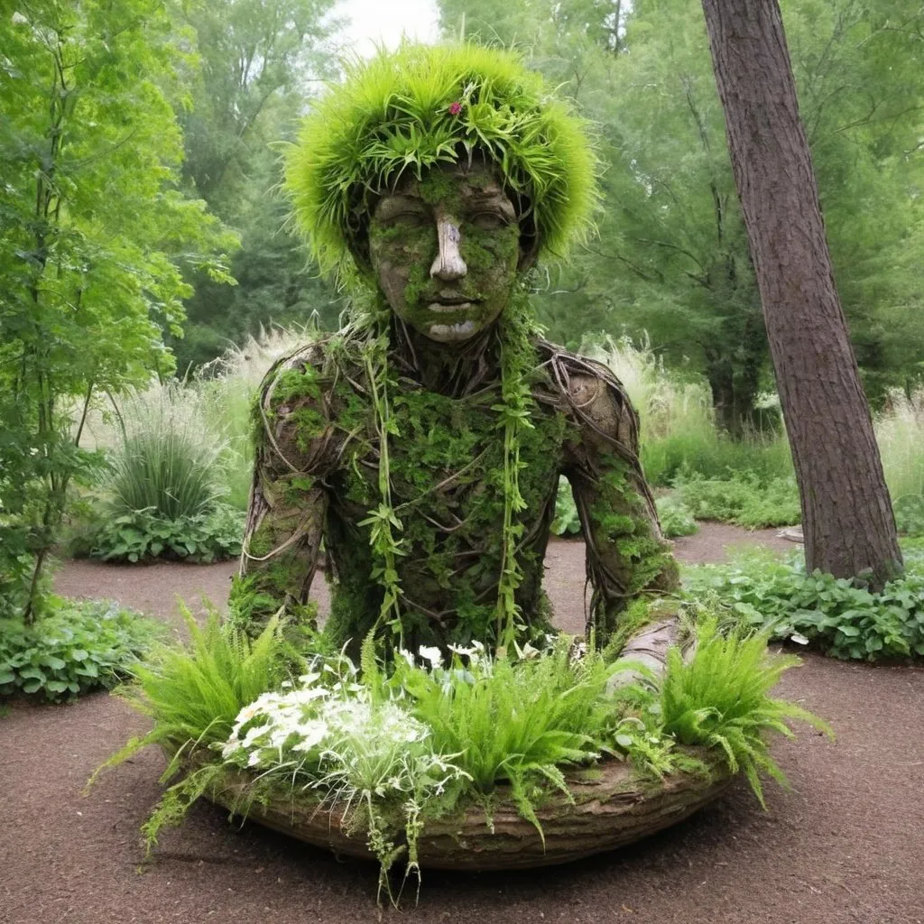 Prompt: Create sculptures using living plants or flowers that grow and change over time, emphasizing the connection between art and nature.