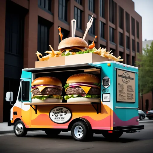 Prompt: burger symphony food truck inspired by music genres