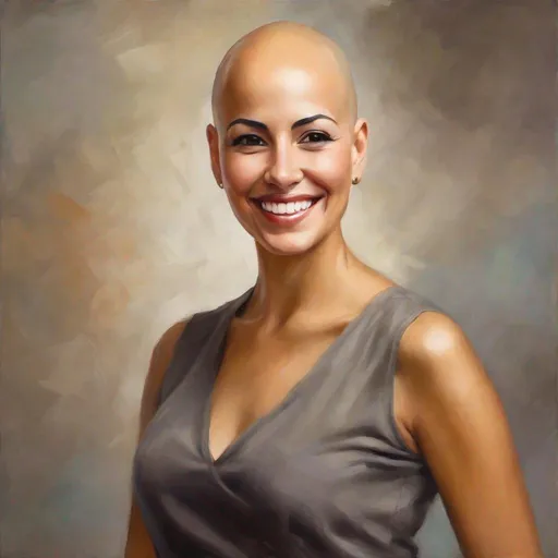Prompt: oil paint, smooth bald smiling latina woman looking front