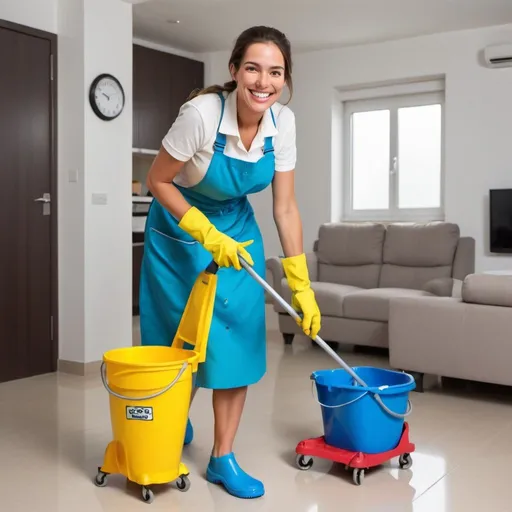 Prompt: happy cleaning lady wearing high crocs