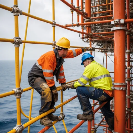 Prompt: scaffolding o&g worker in offshore