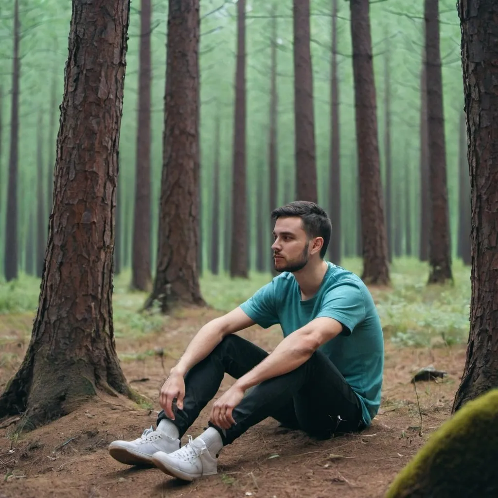 Prompt: A guy sitting in Forest