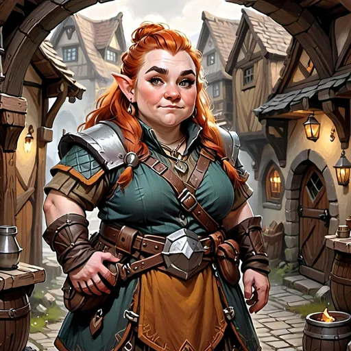 Prompt: dwarf, female, townsfolk, without a hat, DnD style