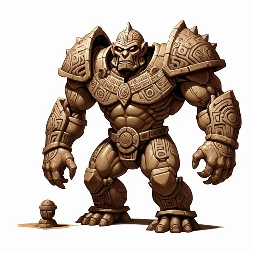 Prompt: DnD sandstone golem with Aztec designs in a combat stance, in a DnD art style