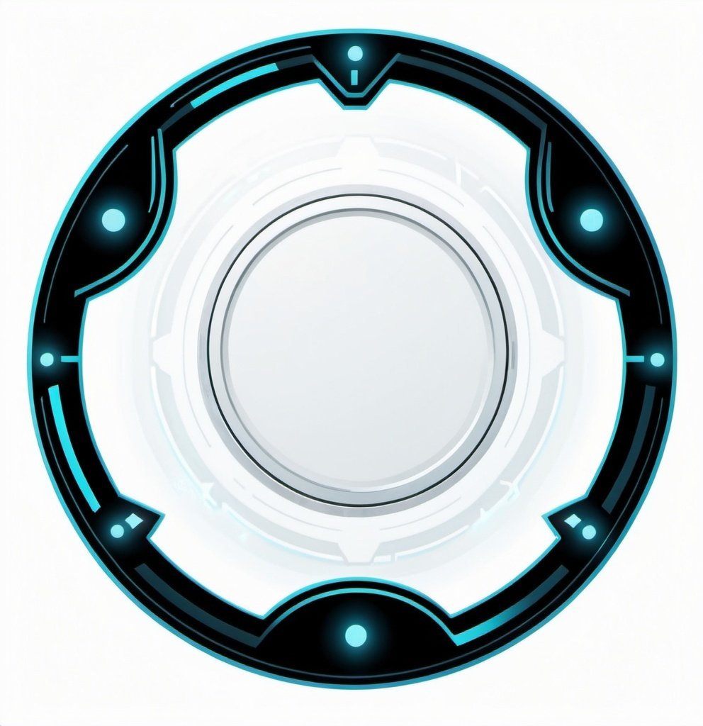 Prompt: A circle token, slim outer edge, outer edge adorned with sci-fi style, empty inside the circle, white background, fantasy, Tron pattern illustration