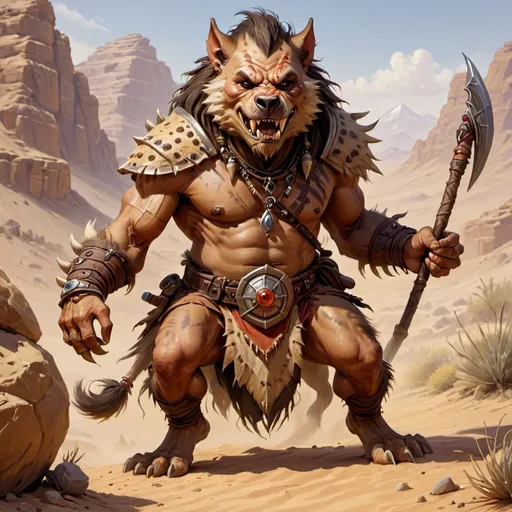 Prompt: DnD desert Gnoll chieftain, in DnD art style