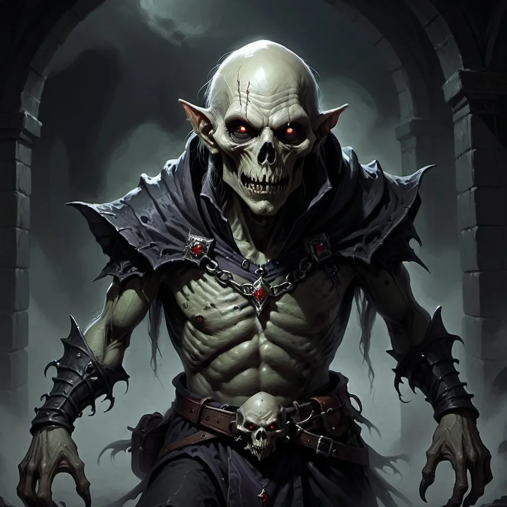 Prompt: DnD fantasy art, ghoul, facing forward, in darkness