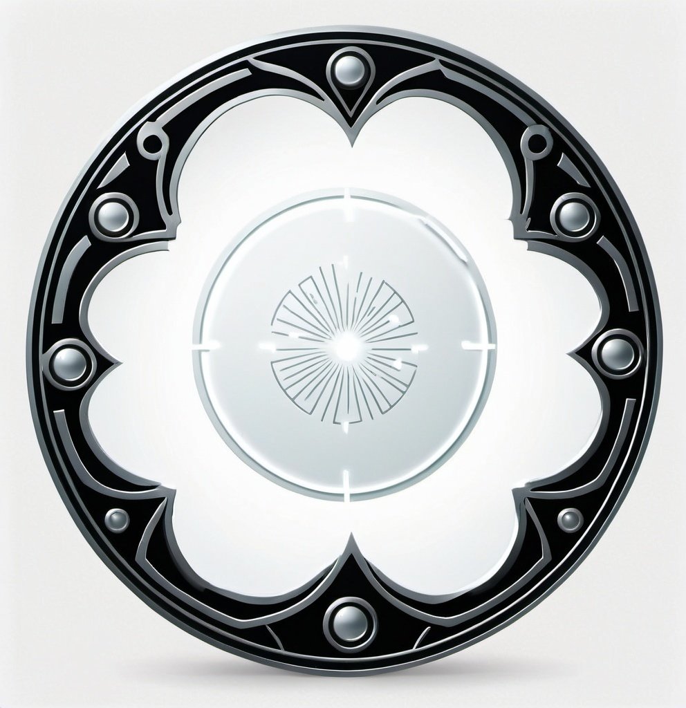 Prompt: A circle token, slim outer edge, outer edge adorned with sci-fi style, empty inside the circle, white background, fantasy, white metal pattern illustration