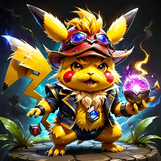 Prompt: A character fusion between Pikachu from Pokemon and Heimerdinger from League of Legends