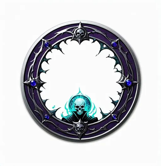 Prompt: A circle token, slim outer edge, outer edge adorned with necromancer style, empty inside the circle, white background, fantasy, necromancer pattern illustration