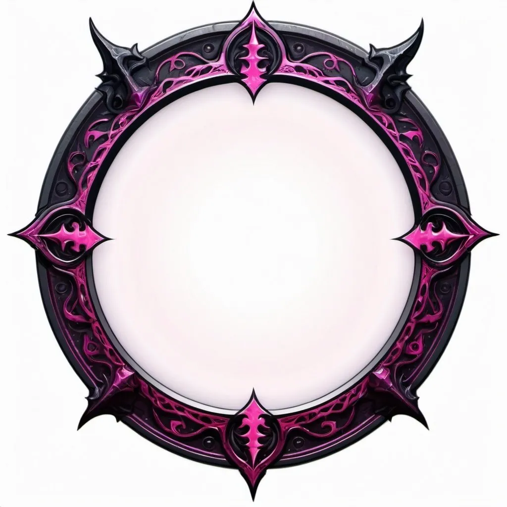 Prompt: a circle token, slim outer edge, outer edge adorned with demonic style, empty inside the circle, white background, fantasy, pink magic pattern illustration