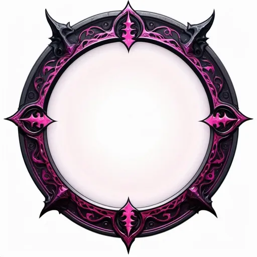 Prompt: a circle token, slim outer edge, outer edge adorned with demonic style, empty inside the circle, white background, fantasy, pink magic pattern illustration