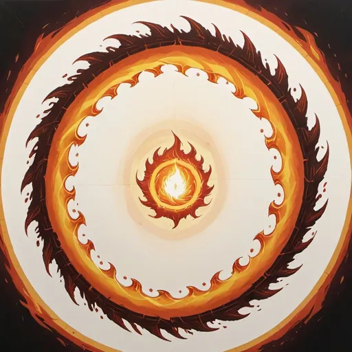 Prompt: Circle of fire, top-down view, over head, empty center, white in the center, white background, DnD style art