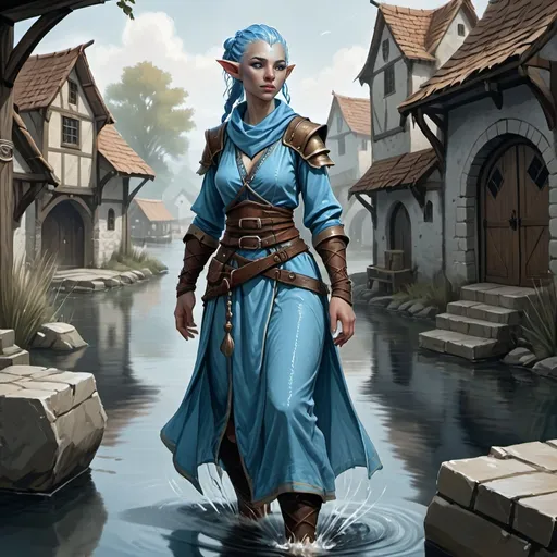 Prompt: Water Genasi, female, townsfolk clothes, DnD style