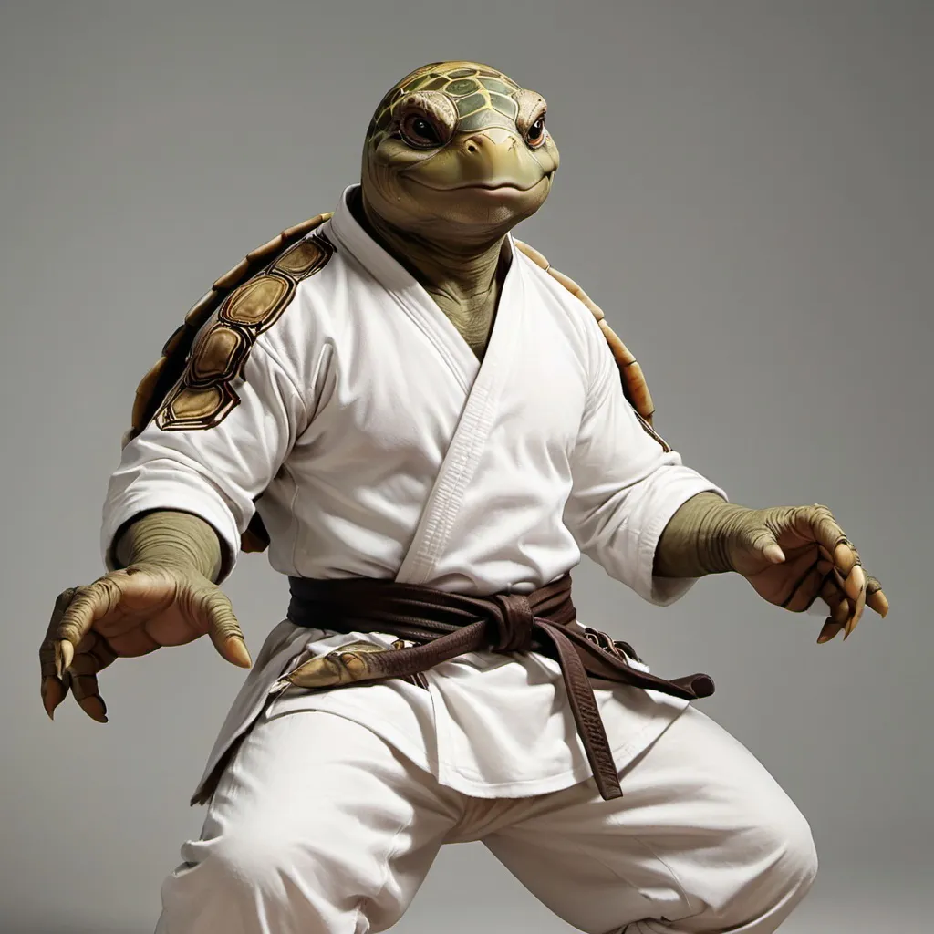Prompt: Male african martial artist in a white gi that has turtle patterns, in a DnD art style
