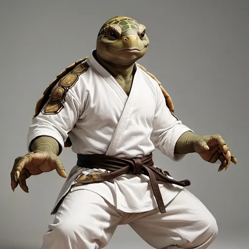 Prompt: Male african martial artist in a white gi that has turtle patterns, in a DnD art style