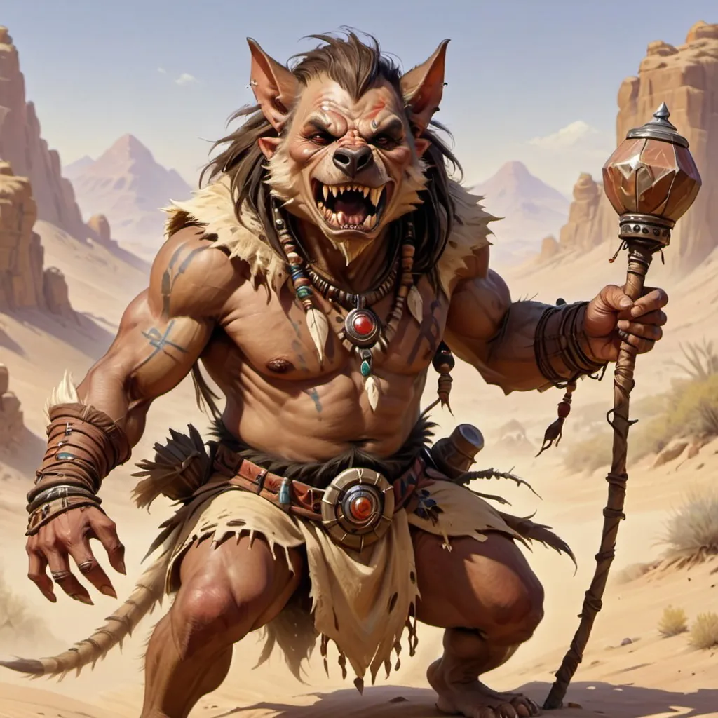 Prompt: DnD desert Gnoll shaman, in DnD art style