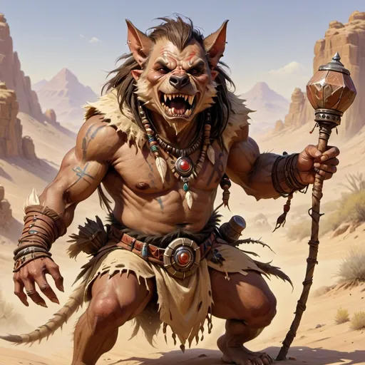 Prompt: DnD desert Gnoll shaman, in DnD art style