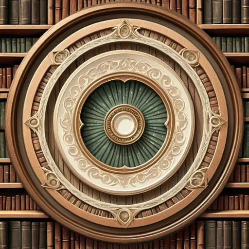 Prompt: a circle token, slim outer edge of books, outer edge adorned with library style, empty inside the circle, white background, fantasy, book pattern illustration