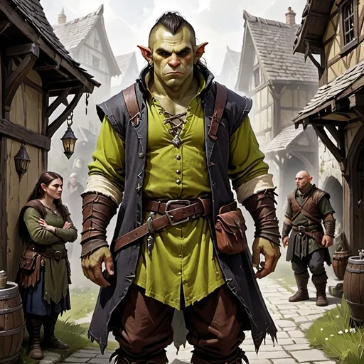 Prompt: Half-Orc, male, townsfolk clothes, DnD style