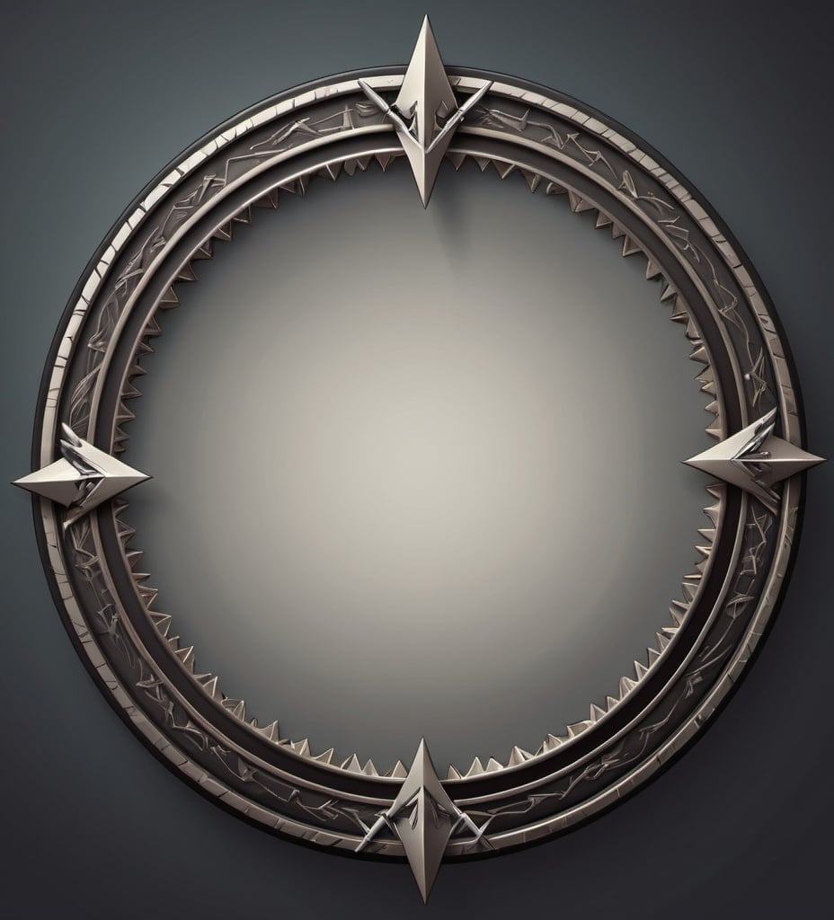 Prompt: a circle token frame, slim outer edge, outer edge adorned with daggers and arrows style, empty inside the circle, white background, fantasy, pattern illustration