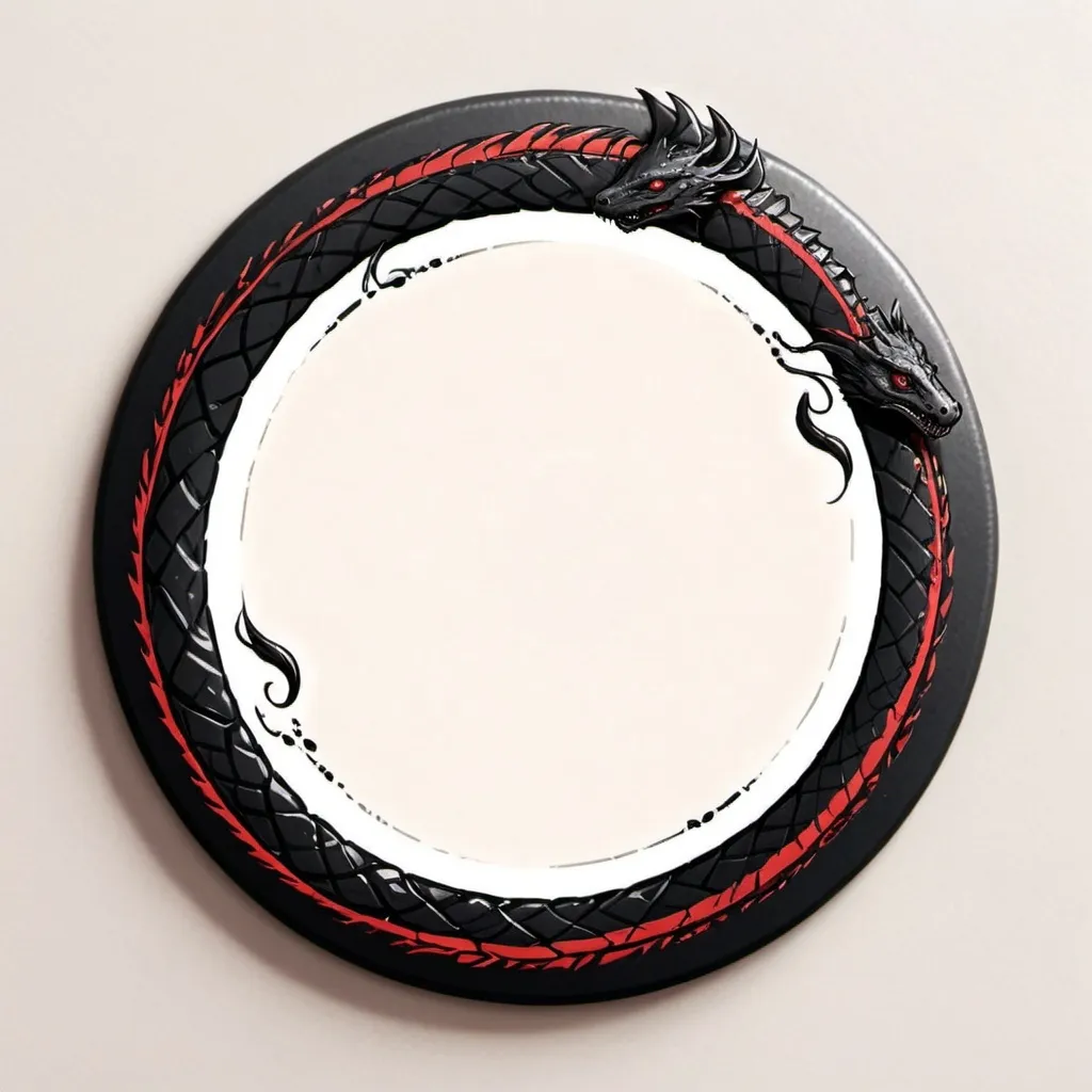 Prompt: Red and black Ouroboros biting its own tail, circle token, whote background, empty inside circle, DnD art style