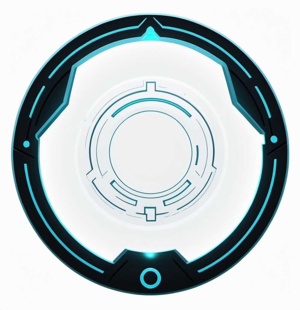 Prompt: A circle token, slim outer edge, outer edge adorned with sci-fi style, empty inside the circle, white background, fantasy, Tron pattern illustration