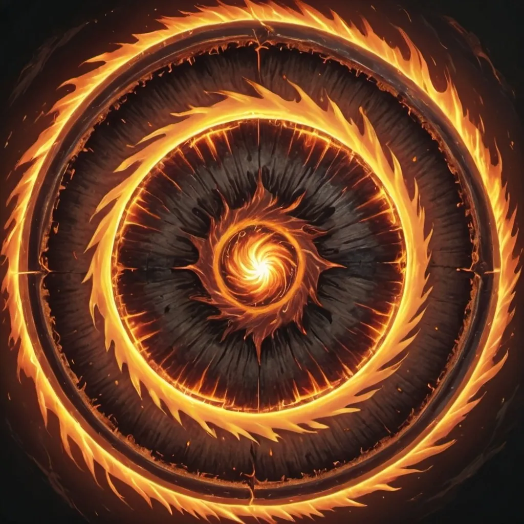 Prompt: Circle of fire, top-down view, over head, empty center, white in the center, white background, DnD style art