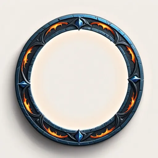 Prompt: a circle token, slim outer edge, blue and black outer edge adorned with fire style, empty inside the circle, white background, fantasy, fire pattern illustration