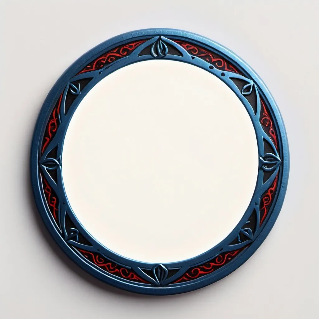 Prompt: a circle token, slim outer edge, blue and black outer edge adorned with cult style, empty inside the circle, white background, fantasy, red pattern illustration