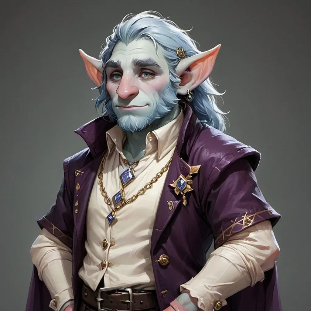 Prompt: Male Firbolg jewler in fancy clothes in a DnD art style