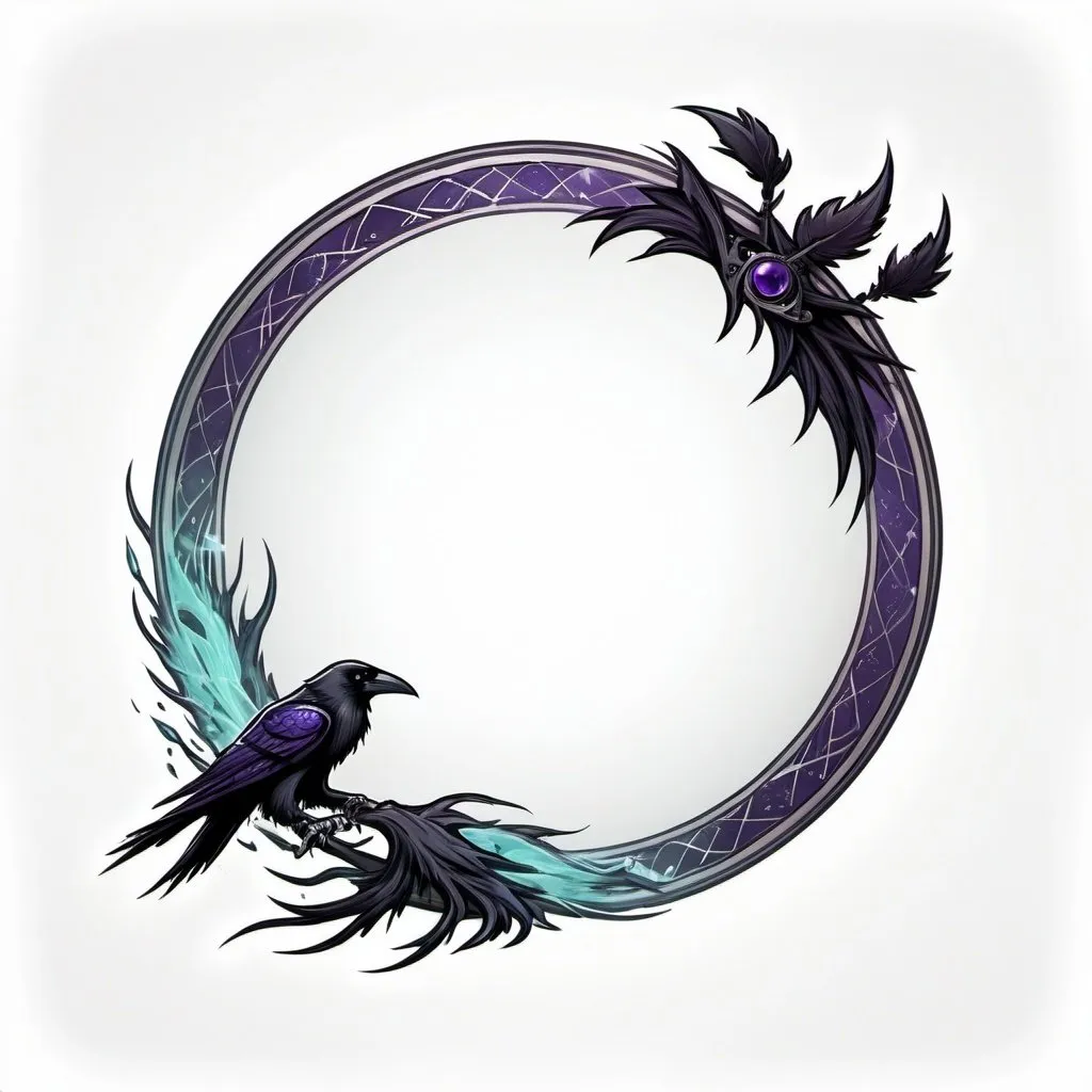Prompt: A circle token, slim outer edge, outer edge adorned with warlock style, empty inside the circle, white background, fantasy, crow pattern illustration