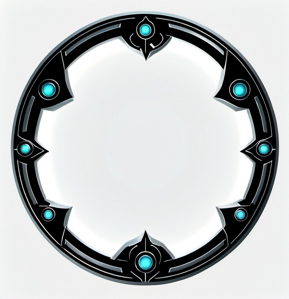 Prompt: A circle token, slim outer edge, outer edge adorned with sci-fi style, empty inside the circle, white background, fantasy, white metal pattern illustration