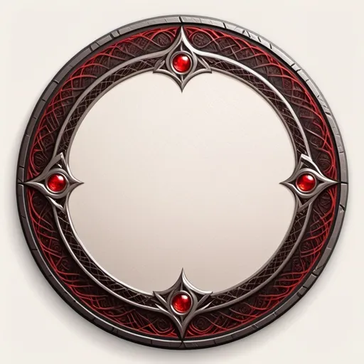 Prompt: a circle token, slim outer edge, outer edge adorned with leather style, empty inside the circle, white background, fantasy, red cult pattern illustration