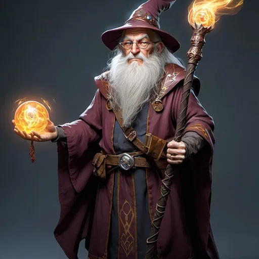 Prompt: an old powerful dnd wizard with a staff