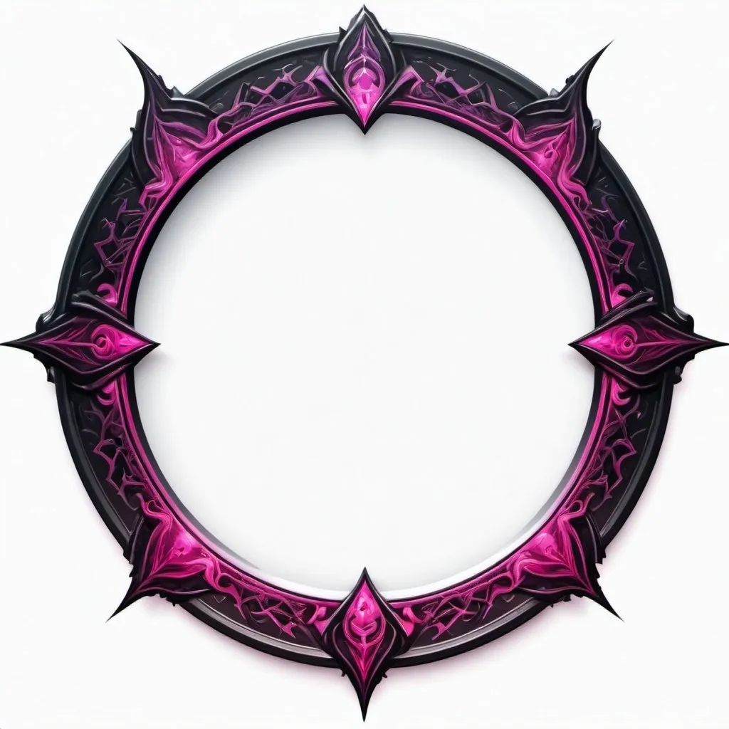 Prompt: a circle token, slim outer edge, outer edge adorned with demonic style, empty inside the circle, white background, fantasy, pink magic pattern illustration