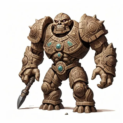 Prompt: DnD sandstone golem with Aztec designs, in a DnD art style