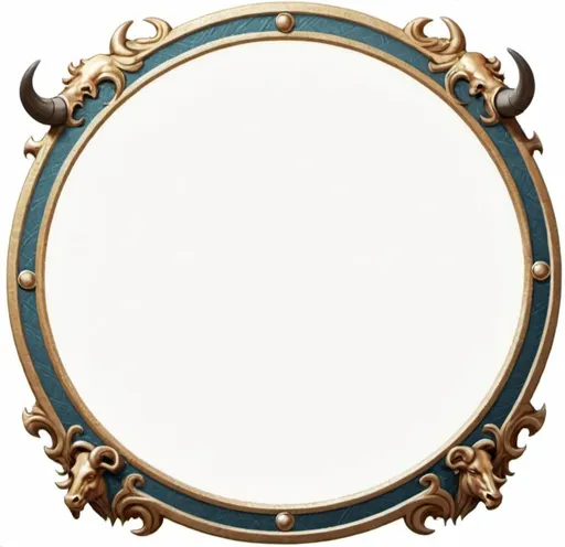 Prompt: A circle token, slim outer edge, outer edge adorned with minotaur style, empty inside the circle, white background, fantasy, minotaur pattern illustration