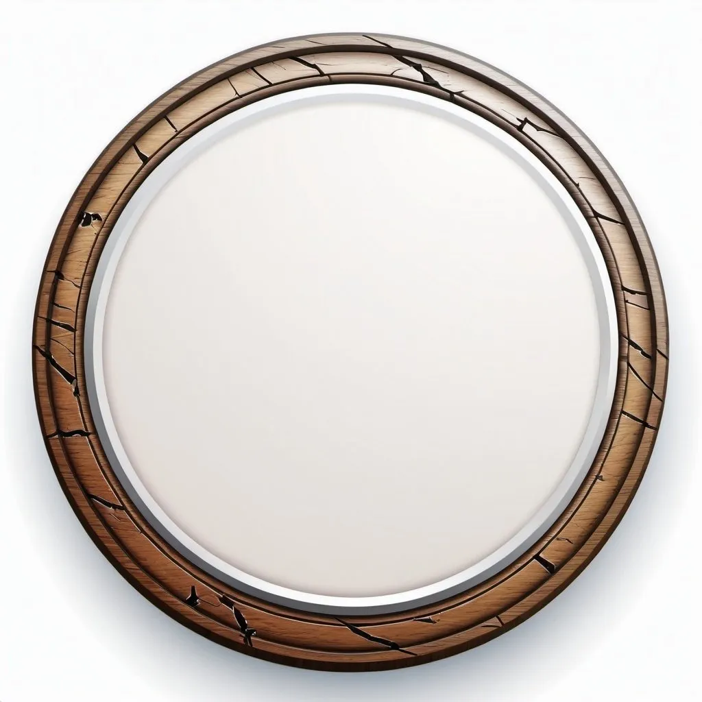 Prompt: a circle token, slim outer edge, outer edge adorned with wooden style, empty inside the circle, white background, fantasy, cracked pattern illustration