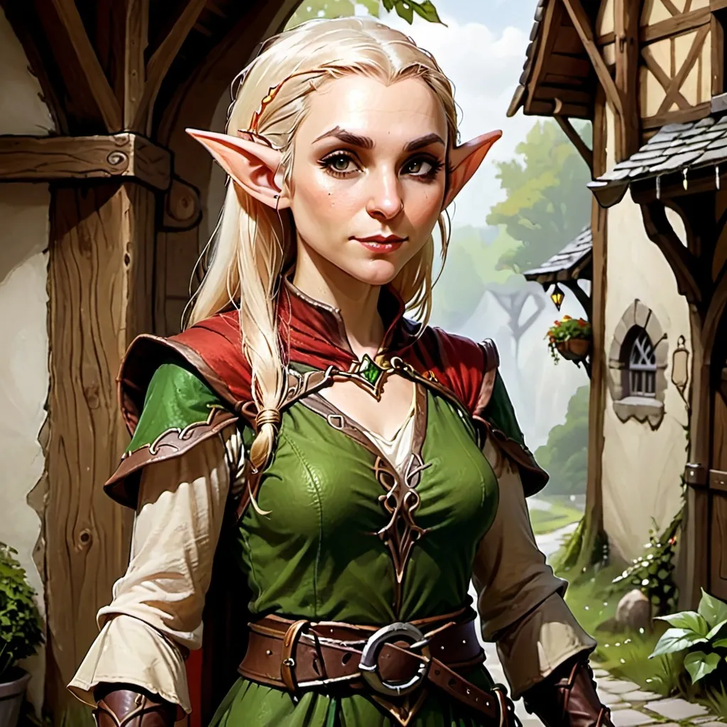 Prompt: elf, female, townsfolk, DnD style