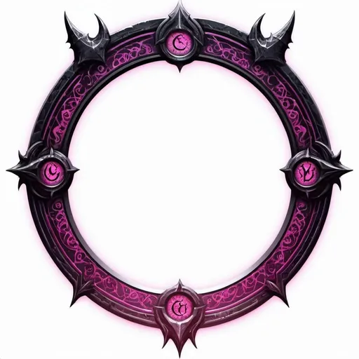 Prompt: a circle token, slim outer edge, outer edge adorned with demonic style, empty inside the circle, white background, fantasy, pink magic pattern illustration