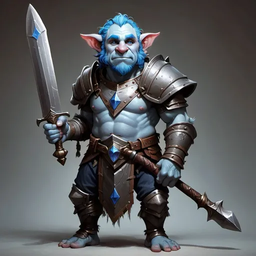 Prompt: Middle-aged blue male Firbolg dark paladin with a greatsword, in a DnD art style