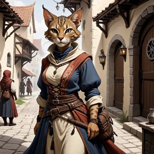 Prompt: Tabaxi, female, townsfolk clothes, DnD style