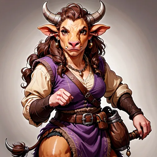 Prompt: minotaur, female, woolly, merchant, DnD style