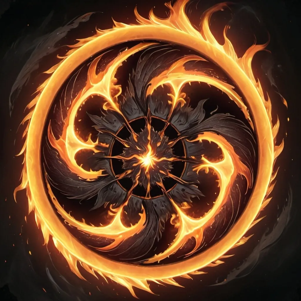 Prompt: Circle of fire, top-down view, over head, empty center, white in the center, white background, DnD style art