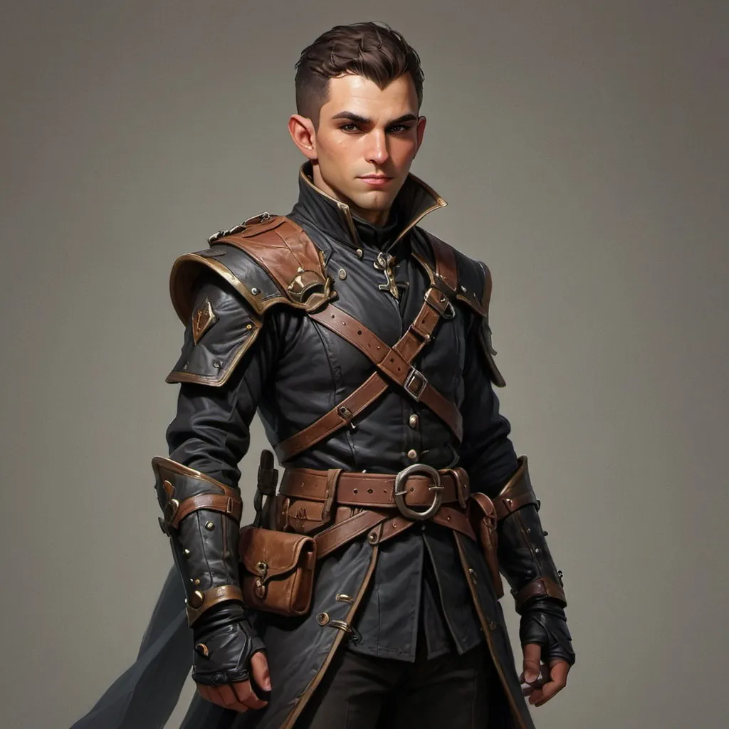 Prompt: DnD guard wearing leather gear and forward facing in a dnd art style