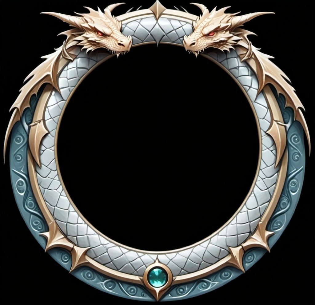 Prompt: A circle token, slim outer edge, outer edge adorned with dragon style, empty inside the circle, white background, fantasy, paladin pattern illustration